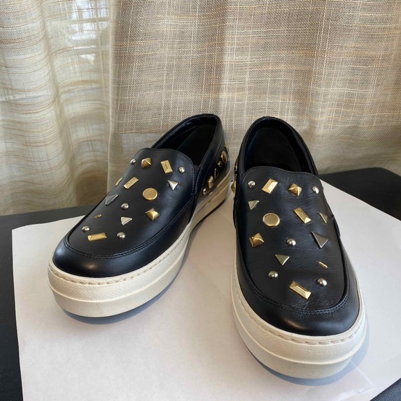ALEX McQUEEN MCQ BLACK LEATHER SLIP-ON FASHION SNEAKERS MOCCASINS 38-8 LOAFERS - Picture 1 of 7
